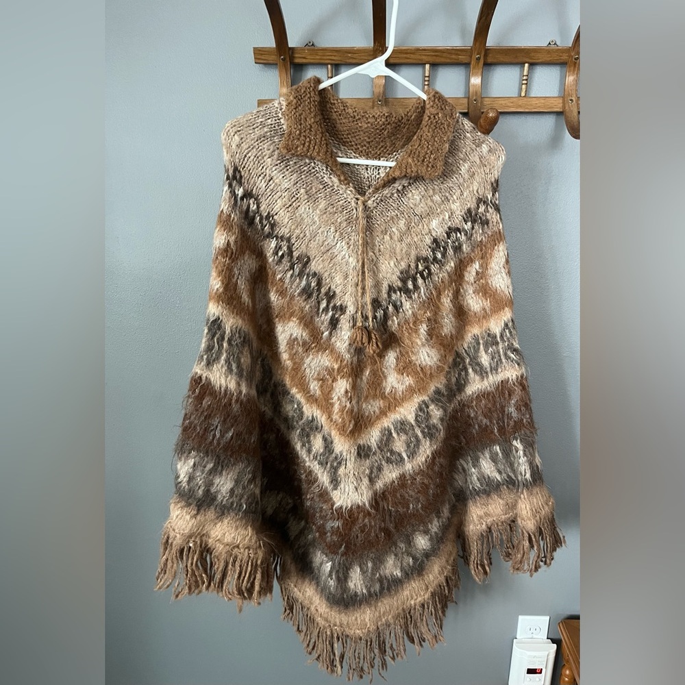 Vintage hand-knitted alpaca wool poncho